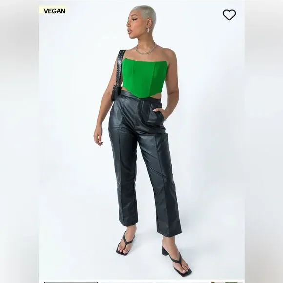 Princess Polly Encore Black Vegan Leather Straight Leg Pleated Pants Size 12 - Picture 2 of 14